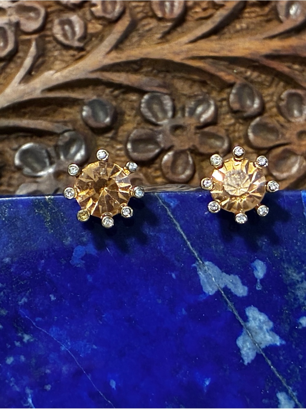 Source Unknown Gold-Tone Citrine Halo Stud Earrings